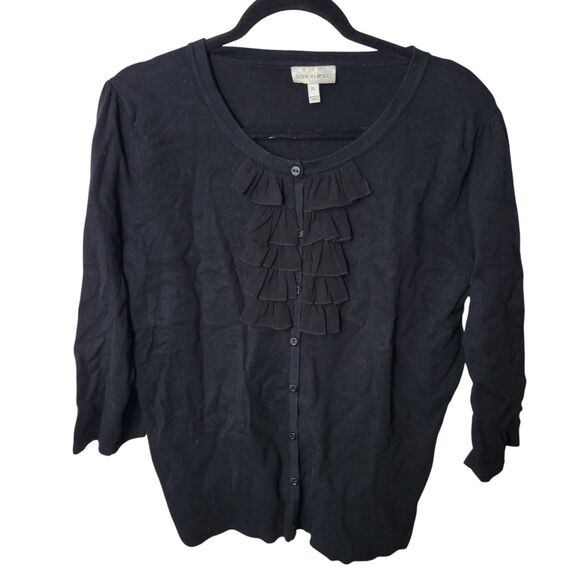 Fashion Bug Womens Sz XL Black Solid 3/4 Sleeve Knitted Button Down Cardigan To - Picture 8 of 11